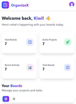 OrganizeX Dashboard Page Mobile